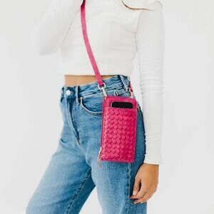 Woven Double Duty Phone Crossbody Fuchsia